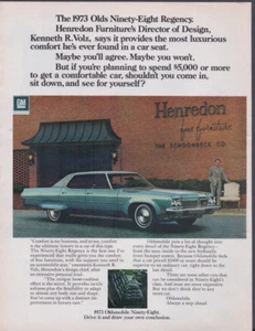 1972 Print Ad 1973 Oldsmobile Ninety-Eight Regency Henredon Furniture Design - Picture 1 of 1