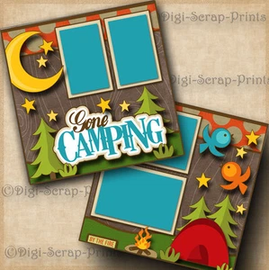 GONE CAMPING ~ 2 premade scrapbook pages paper piecing layout BY DIGISCRAP A0124 - Picture 1 of 4