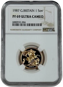 1987 Great Britain Gold Proof Sovereign 0.2354oz Coin NGC PF 69 UC - Picture 1 of 2