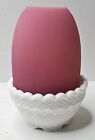 Fenton Fairy Lamp Glass Rose Satin Cased Pink Egg Shaped White Base 5 Inch