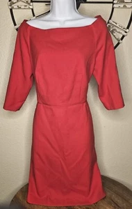 Ann Taylor Size 8 Boatneck Dress 3/4 Sleeve Red Rayon Blend New With Tags - Picture 1 of 11