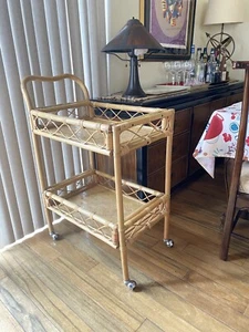 Mid-Century Bamboo Rolling Cart Tea Drink Trolley Bar - Picture 1 of 17