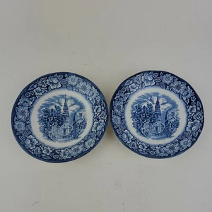 2x Staffordshire Liberty Blue Old North Church Tea Saucers - Picture 1 of 4