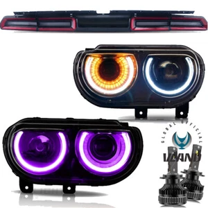 Faros VLAND RGB + Luces traseras LED rojas + Bombillas para Dodge Challenger 2008-2014 - Imagen 1 de 24