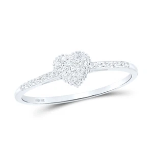 10kt White Gold Womens Round Diamond Slender Dainty Heart Ring 1/12 Cttw - Picture 1 of 1