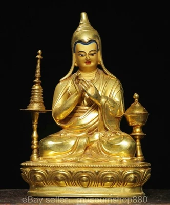 8,8" Antiguo Tíbet Pinturas de Cobre Budismo Dorado Estatua de Buda Je Tsongkhapa Foto 1 de 4