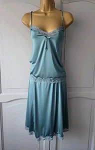 VINTAGE MEERGRÜN SEIDIG NYLON/POLYAMID HALBER SLIP & CAMISOLE GRÖSSE MEDIUM - Bild 1 von 12