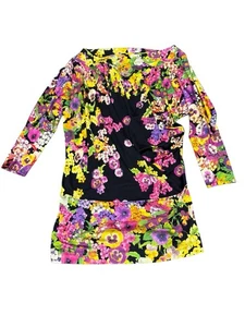 Roberto Cavalli Class Silk Floral Blouse Sz 8 Black Multicolor Off Shoulder 3/4 - Picture 1 of 11