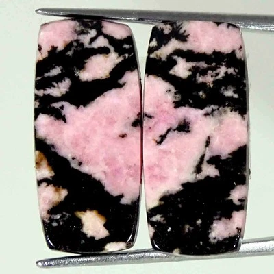 26.20Cts Natural Rhodonite Oval Pair Loose Gemstone Earring Making 10x23x4mm - Image 1 of 4