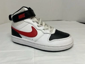 Nike Little Kids Court Borough Mid 2 in White/Uni.Red/Black,Size 11C, CD7784-110 - Picture 1 of 11