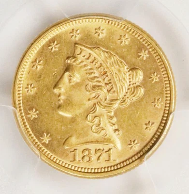 1871 MS61 PCGS 5,320 Minted! CU $3,250 Gorgeous Yellow $2.50 Quarter Eagle RARE! - Image 1 of 4