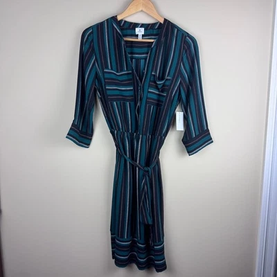 Vestido midi informal de carrera verde negro a rayas Dressbarn talla 10 Foto 1 de 4