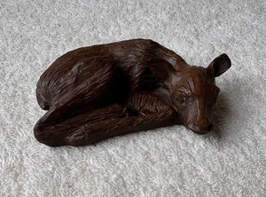 Vtg Red Mill ‘87 Carved Faux Wood Fawn Deer Laying Figurine Crafted In USA 4"w - Picture 1 of 12