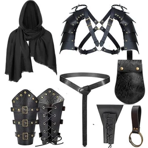 8 Teile Herren Renaissance Kostüm Mittelalter Pirat Schal Gürteltasche Schulter Armo... - Bild 1 von 9