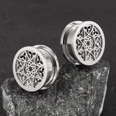 Orecchio Plug Tunnel Argento Motivo Ohrtunnel Ohrplug Flesh Tunnel Plug - Immagine 1 di 4