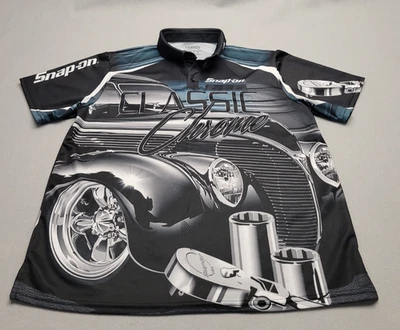 Camisa Polo Snap On Choko Para Hombre Clásica Gráfica Cromada Negra Azul Gris Talla L Foto 1 de 4