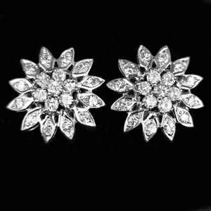 Vintage 1.5ct Diamond Daisy Earrings 1950s Floral Cluster Clip-Ons 4 grams 750 - Picture 1 of 10
