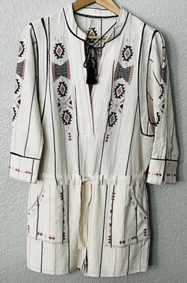 Женский комбинезон Free People Baja Aztec размер XS цвет слоновой кости с вышивкой рукав 3/4 повседневный - Изображение 1 из 3