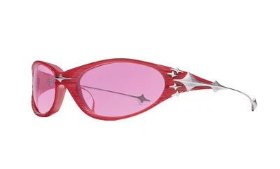 Óculos de sol Gentle Monster Ex SR3 armação vermelha lente rosa envolvente coleção ousada - Imagem 1 de 4