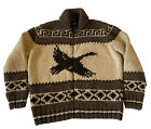 Eddie Bauer Hand Knit Wool Full Zip Chunky Knit Sweater Men’s Large Goose Logo