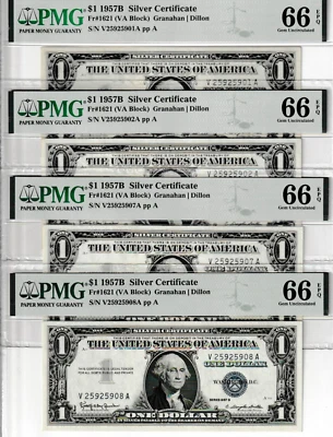 FANCY REPEATER NOTES  $1  1957 B  SILVER CERTIFICATE - BUY ONE # 259-259  PMG 66 - Image 1 of 4