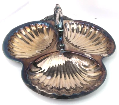 Vintage Wallace Baroque Silver Plate Clam Shell Serving Tray Footed Dish 3 Part  - Image 1 of 4