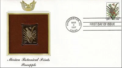Maria Sibylla Merian Art Picture Pineapple USA Gold 22k Plated Stamp FDC 1997 - Image 1 of 2
