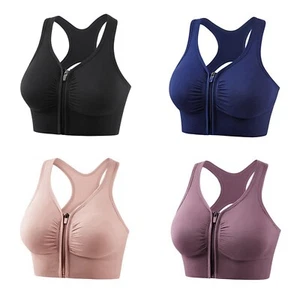 Women Sports Bras Seamless Zip Front Closure Yoga Bra Wirefree Padded Gym Bras - Picture 1 of 16