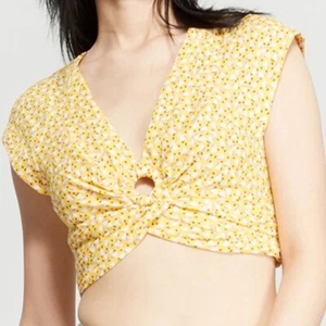 Free People Women's Havana Honey Printed Crop Top Allover Heart Print Twisted L - Picture 1 of 4