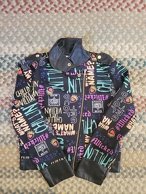 Disney D Signed Moto Jacket Girls Sz M (10-12) Black Faux Leather Trim-Fun Color - Image 1 of 4