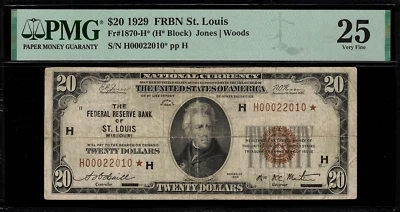 1929 $20 Federal Reserve Bank Note - St. Louis - Star Note FR.1870-H* - PMG 25 - Image 1 of 2