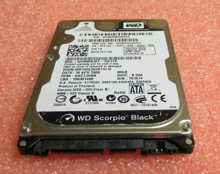 Dell Western Digital WD800BJKT-75F4T0 80Gb 2.5" SATA 3GB/s 7.2K 16MB HDD F314G - Image 1 of 4