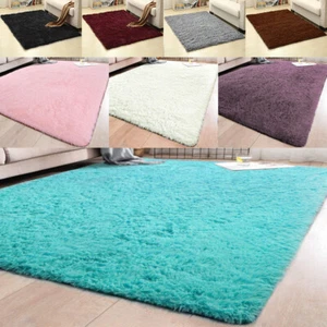 Alfombra mullida antideslizante tamaño pequeño peluda alfombra rectangular alfombra hogar dormitorio - Imagen 1 de 23