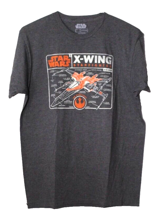 CAMISETA STAR WARS Hombre Talla L Gris Oscuro Naranja Marfil X-Wing Gráfico Corto SLV Foto 1 de 4