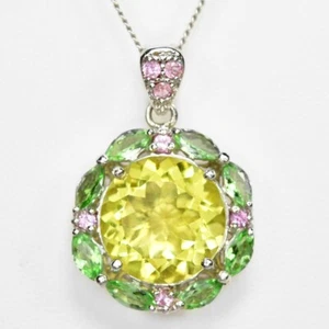925 STERLING SILVER LEMON QURATZ, TSAVORITE GARNET, RUBY GEMSTONE PENDANT - Picture 1 of 6