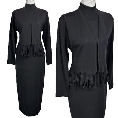 Vintage Long Sleeve Mock Neck Knit Maxi Dress Vest Large P Wool Blend Minimalist - Image 1 of 4