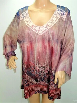 Blusa camisa túnica malva One World Live and Let Live para mujer talla grande 1x  Foto 1 de 4