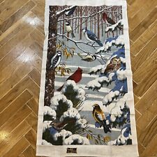 Vintage Winter Bird Scene Kay Dee Hand Prints 100% PURE LINEN