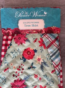 The Pioneer Woman patchwork Poinsettia Plaid scalloped Christmas Tree Skirt, 48" - Picture 1 of 8