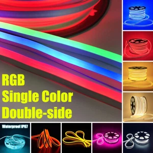 50ft Double-side LED Neon Rope Light Strip 12V 24V Waterproof DIY Sign Bar Decor - Picture 1 of 74