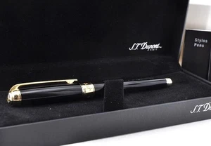 S.T.Dupont Elysee Fountain Pen Nib Size M 14K Black Gold Box With Card 1A12602 - Picture 1 of 10