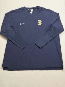 Nike Mens XXL Navy Pullover Dri FIT Long Sleeve Crew Boston Red Sox Logo - Picture 1 of 12