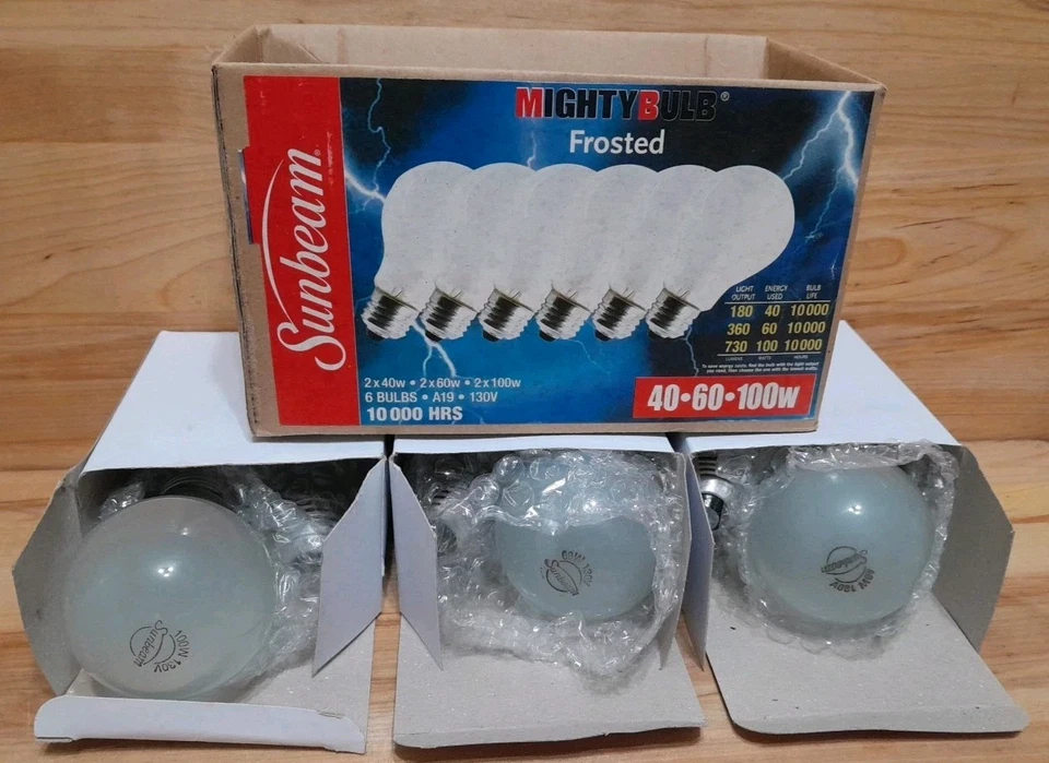 3[2pks]:SUNBEAM 2x40-2x60-2x100 Watt FROSTED White Light Bulbs A19 SAVES ENERGY  - Image 1 of 1