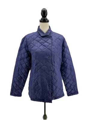 LL Bean Womens Quilted Riding Jacket Blue Medium Insulated Snap Close Pockets - Image 1 of 4