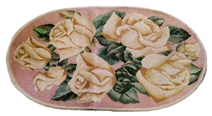 Vintage Karastan Decorette Wollteppich Rosa Blumen Gelb Rose Landhaus Dekor Akzentteppich - Bild 1 von 15