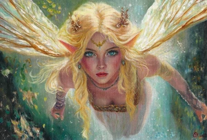 original painting 27 x 39.3 cm 44StO artwork oil paints forest fairy portrait - Picture 1 of 5