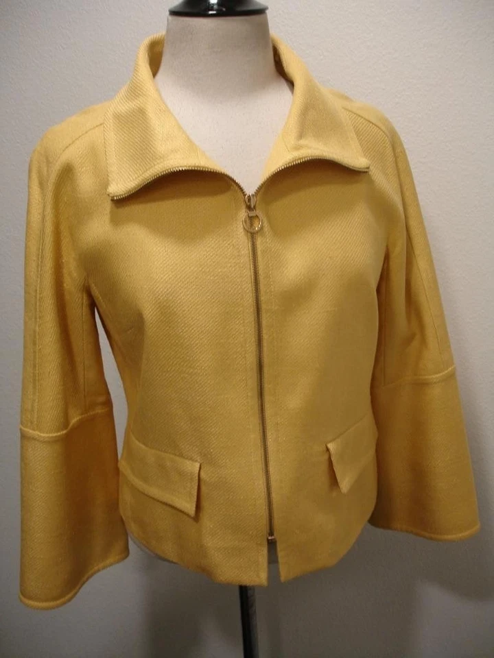 Chaqueta Blazer Para Mujer Talla 8 Carlisle Amarillo 100% Seda Cremallera Completa Cuello Alto Foto 1 de 4