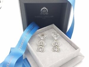 New Federico Buccellati Sterling Silver Triple Heart Drop Chain Link Earrings