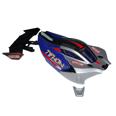 Arrma Typhon Grom 1/18th Body Factory Painted Blue Clipless & Wing / Spoiler - Image 1 of 4