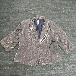 J JIll Jacket Women 20W Plus Purple Velvet Embroidered Floral Blazer Boho Fairy - Picture 1 of 10